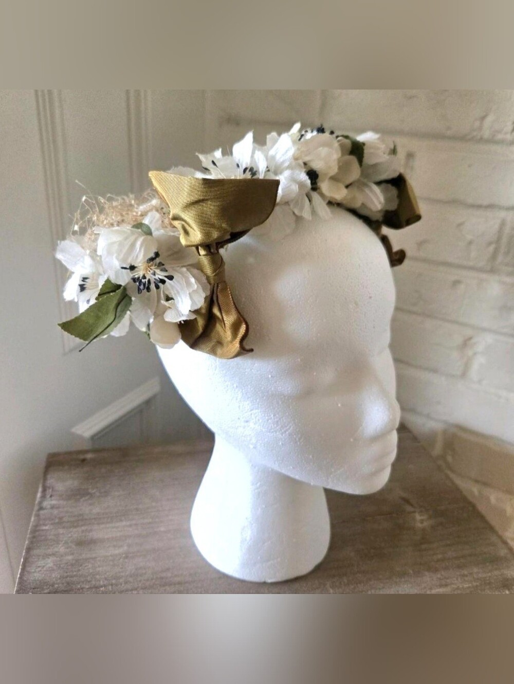 Vtg 1958 Calot Hat, Lecie, Floral, Bow, Party, Bridal